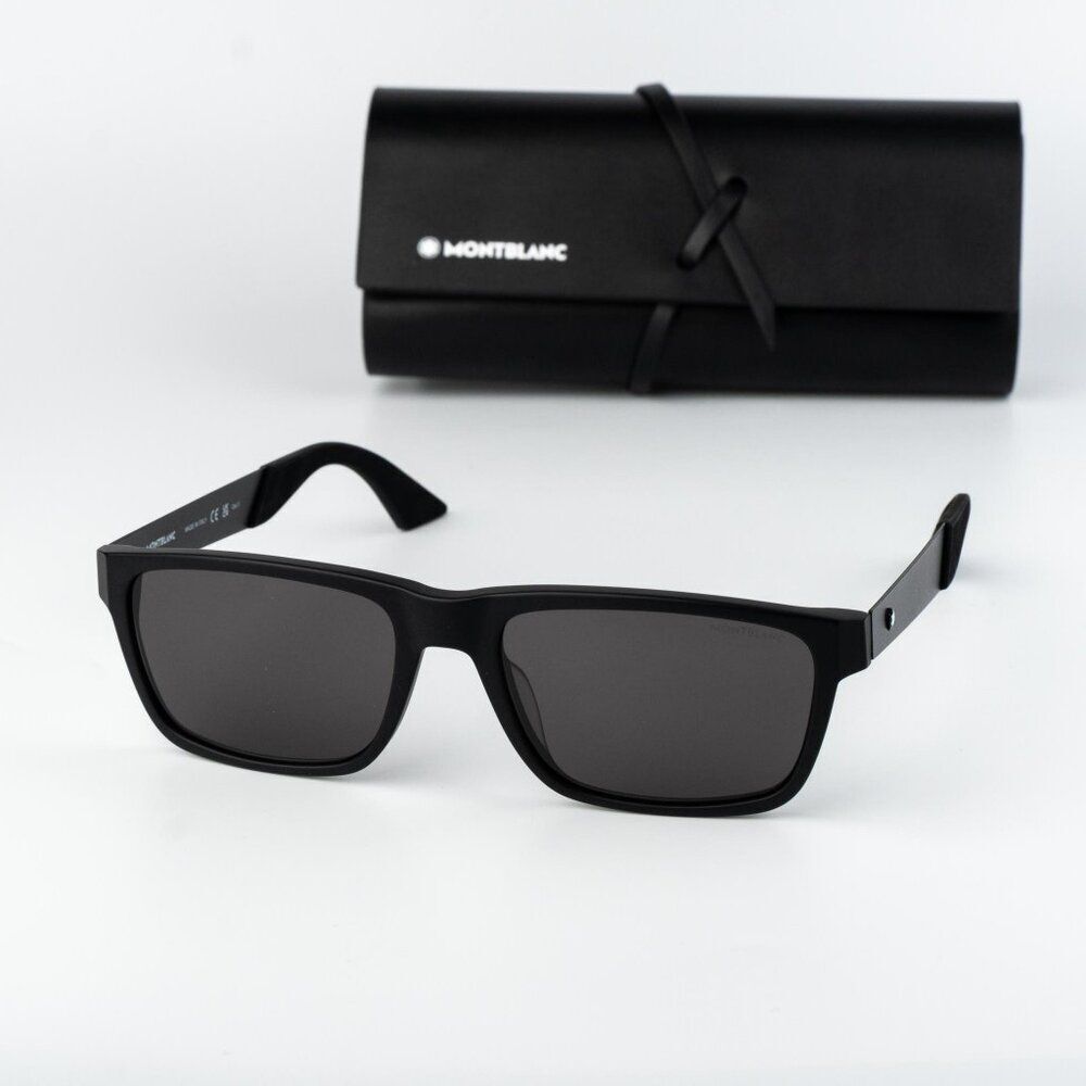 Montblanc Men Sunglasses Matte Black Grey Rectangle MB0299S 005 NEW AUTHENTIC